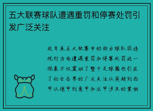 五大联赛球队遭遇重罚和停赛处罚引发广泛关注 五大联赛球队遭遇重罚和停赛处罚引发广泛关注