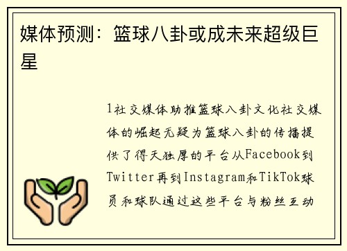 媒体预测：篮球八卦或成未来超级巨星
