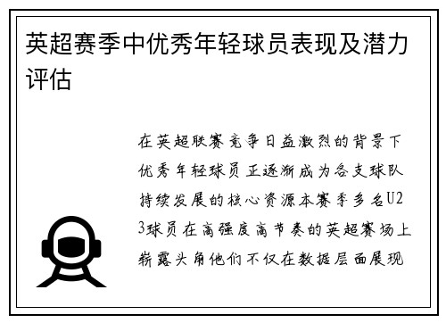 英超赛季中优秀年轻球员表现及潜力评估