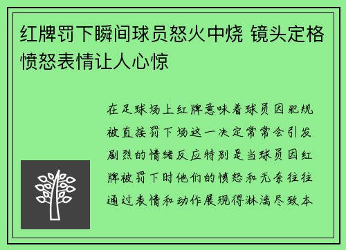 红牌罚下瞬间球员怒火中烧 镜头定格愤怒表情让人心惊 红牌罚下瞬间球员怒火中烧 镜头定格愤怒表情让人心惊